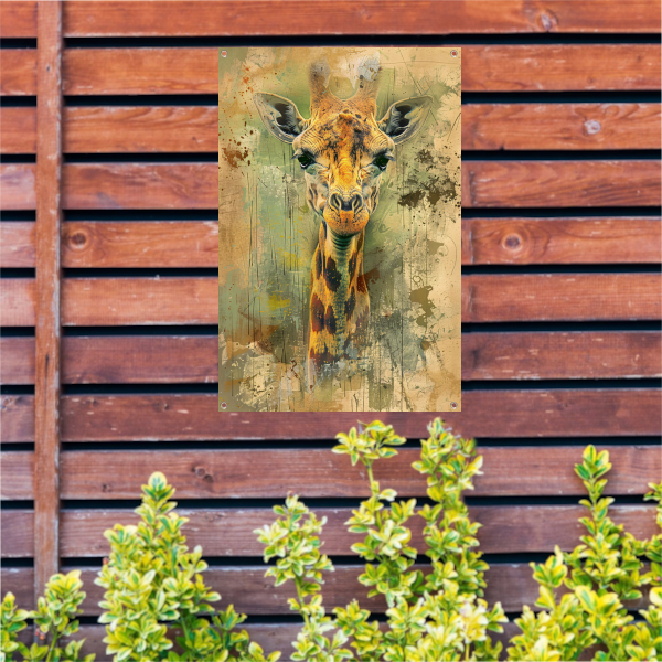 Abstract giraffe portret op rustieke achtergrond tuinposter