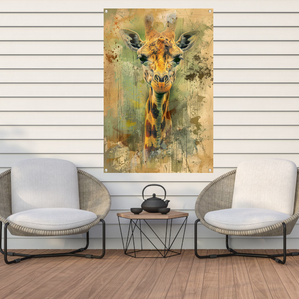 Abstract giraffe portret op rustieke achtergrond tuinposter