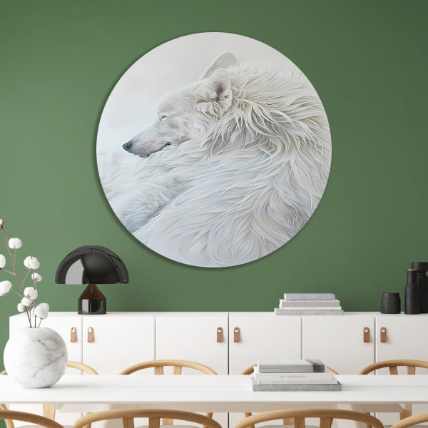 Minimalistisch schilderij van een slapende hond aluminium muurcirkel