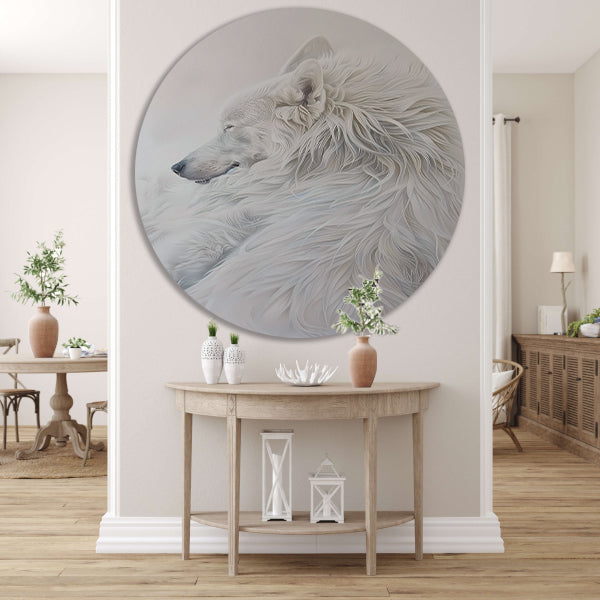 Minimalistisch schilderij van een slapende hond aluminium muurcirkel