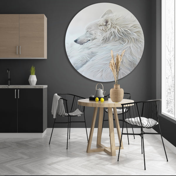 Minimalistisch schilderij van een slapende hond aluminium muurcirkel
