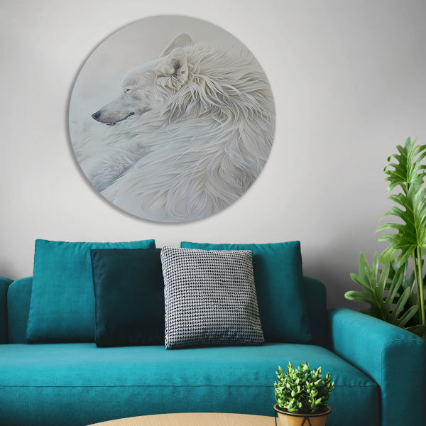 Minimalistisch schilderij van een slapende hond aluminium muurcirkel