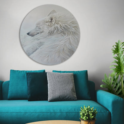 Minimalistisch schilderij van een slapende hond aluminium muurcirkel