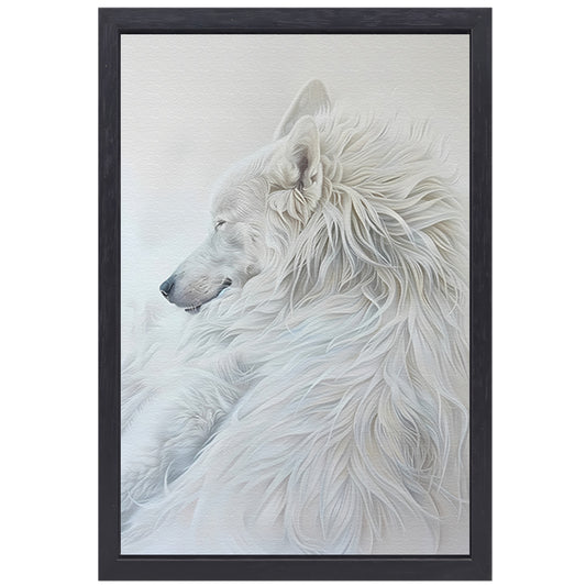 Minimalistisch schilderij van een slapende hond canvas met baklijst