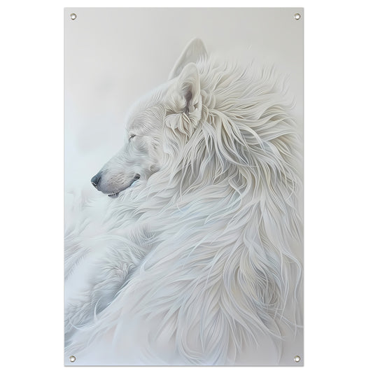 Minimalistisch schilderij van een slapende hond tuinposter