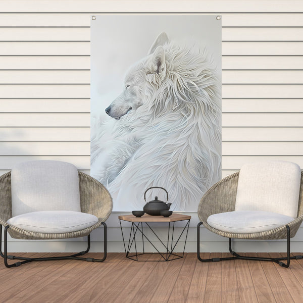 Minimalistisch schilderij van een slapende hond tuinposter