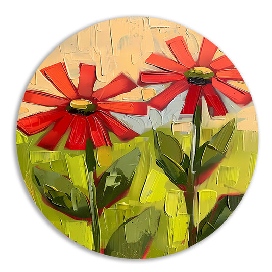 Levendige abstracte bloemen in expressieve kleuren forex muurcirkel