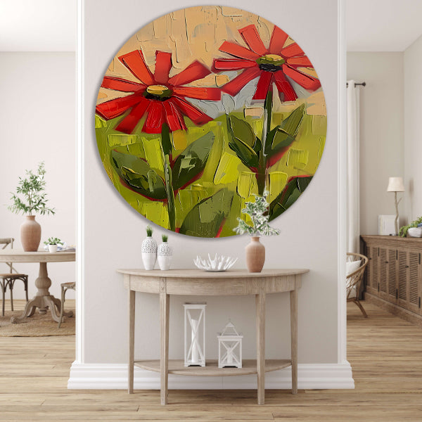 Levendige abstracte bloemen in expressieve kleuren forex muurcirkel