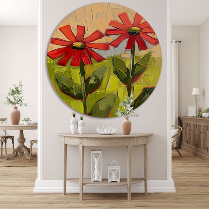 Levendige abstracte bloemen in expressieve kleuren forex muurcirkel