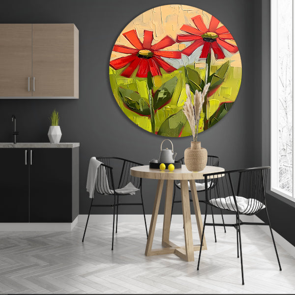 Levendige abstracte bloemen in expressieve kleuren forex muurcirkel
