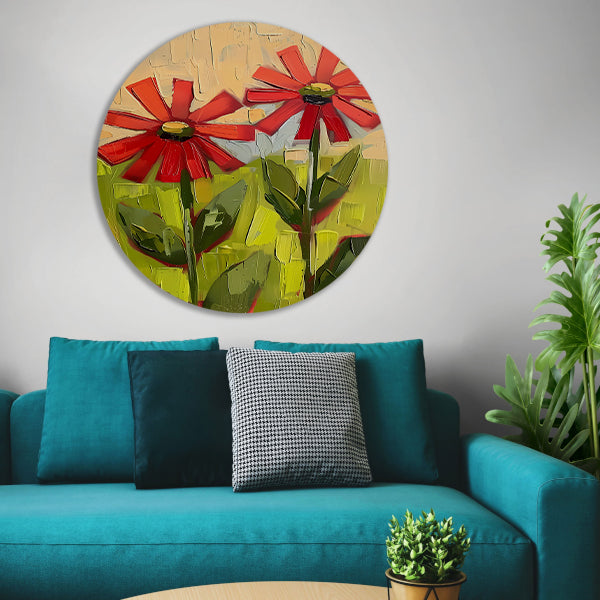 Levendige abstracte bloemen in expressieve kleuren forex muurcirkel