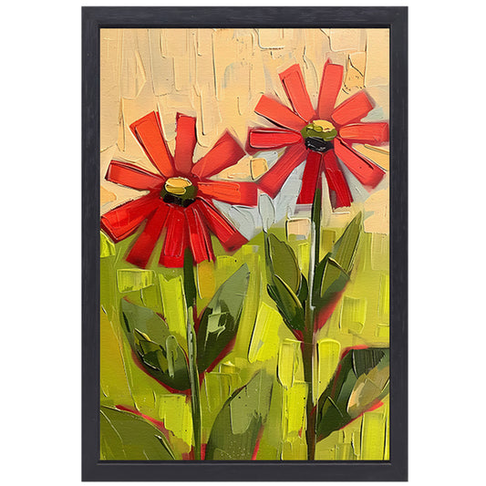 Levendige abstracte bloemen in expressieve kleuren canvas met baklijst