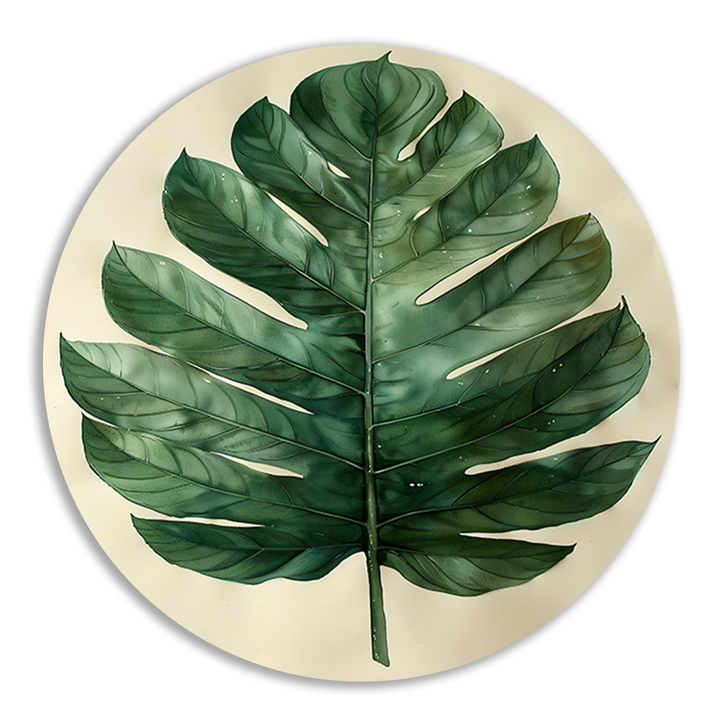 Realistisch  van een groen blad aluminium muurcirkel