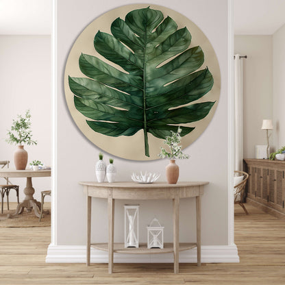 Realistisch  van een groen blad aluminium muurcirkel