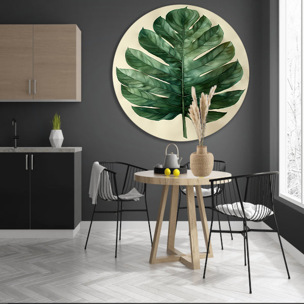 Realistisch  van een groen blad aluminium muurcirkel