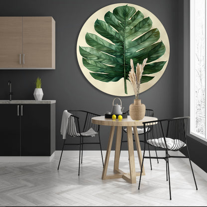 Realistisch  van een groen blad aluminium muurcirkel