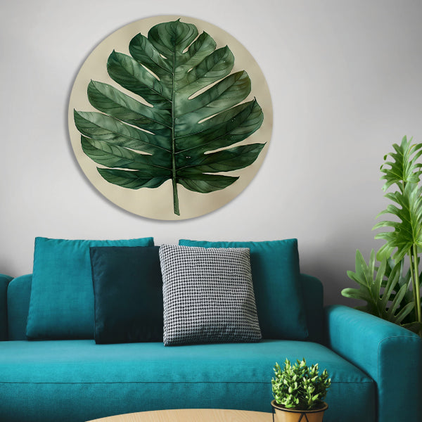 Realistisch  van een groen blad aluminium muurcirkel