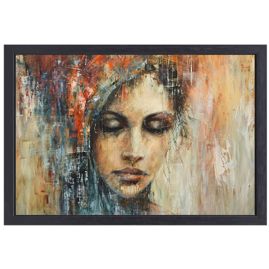 Abstracte Contemplatie in Vloeiende Kleuren canvas met baklijst