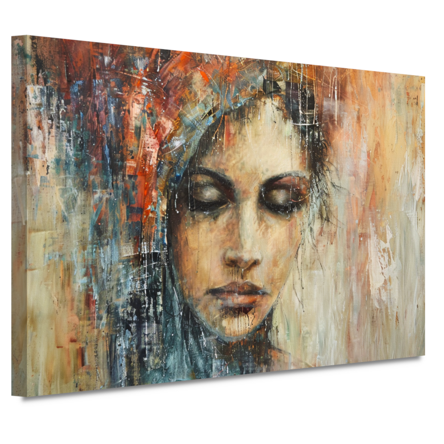 Abstracte Contemplatie in Vloeiende Kleuren canvas