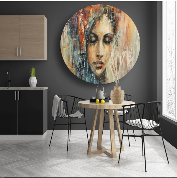 Abstracte Contemplatie in Vloeiende Kleuren aluminium muurcirkel
