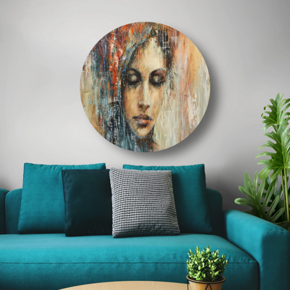 Abstracte Contemplatie in Vloeiende Kleuren aluminium muurcirkel