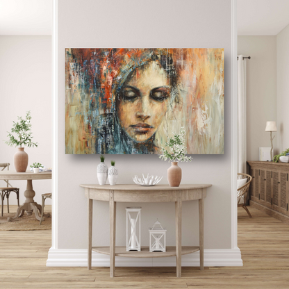 Abstracte Contemplatie in Vloeiende Kleuren canvas