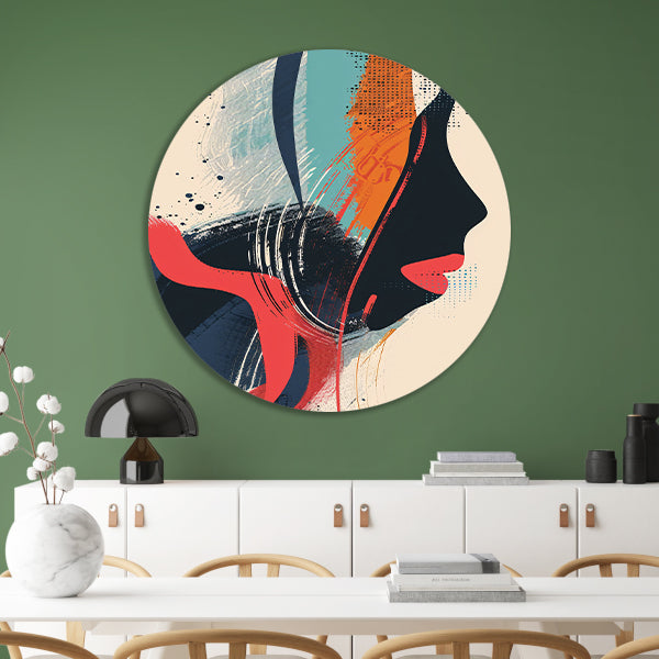 Abstract Portret van een Vrouw in Verf aluminium muurcirkel