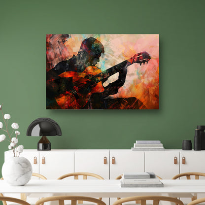 Abstracte silhouet van gitarist in kleuren   poster
