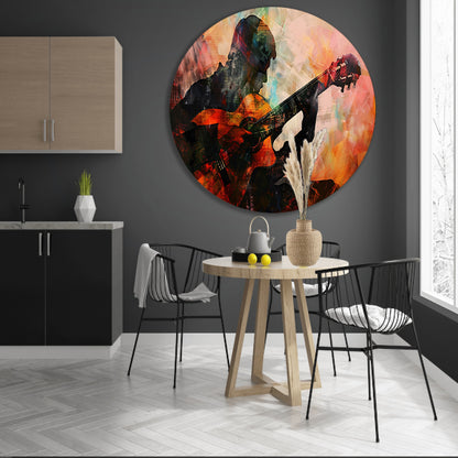 Abstracte silhouet van gitarist in kleuren   forex muurcirkel