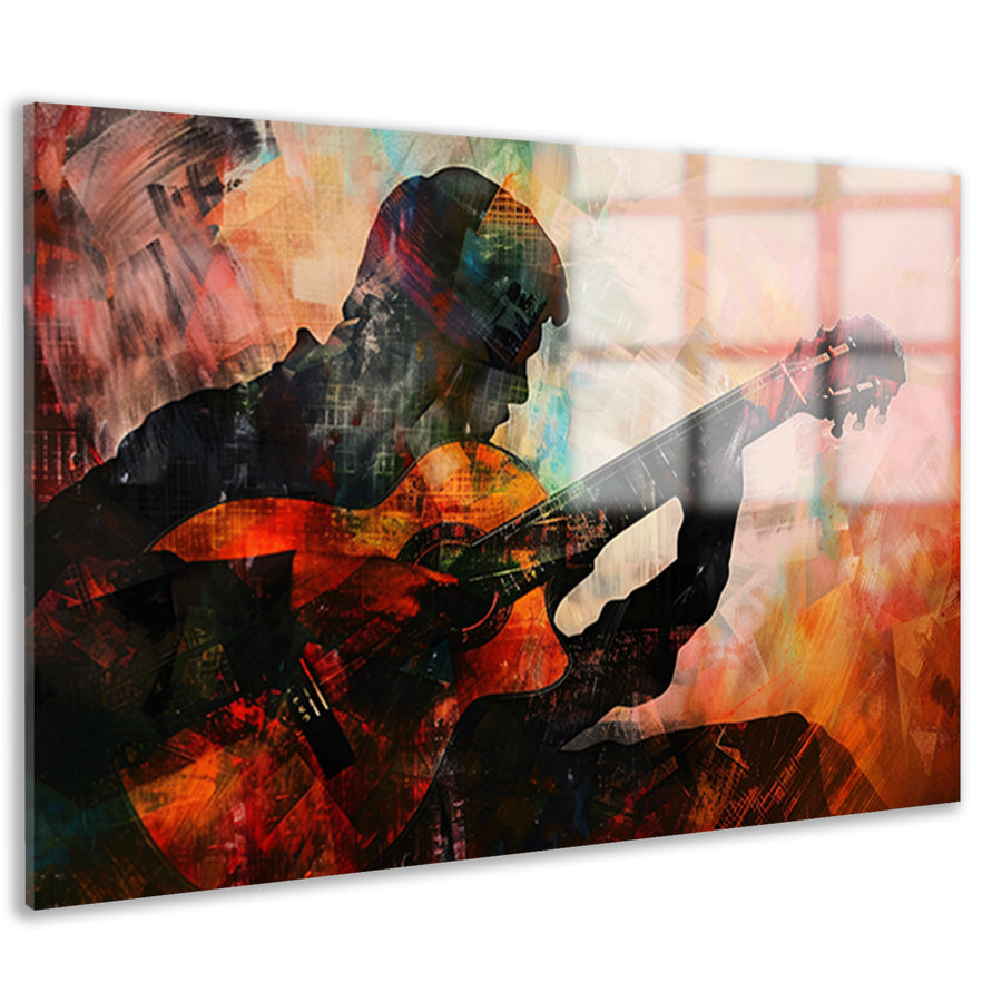 Abstracte silhouet van gitarist in kleuren   acrylglas