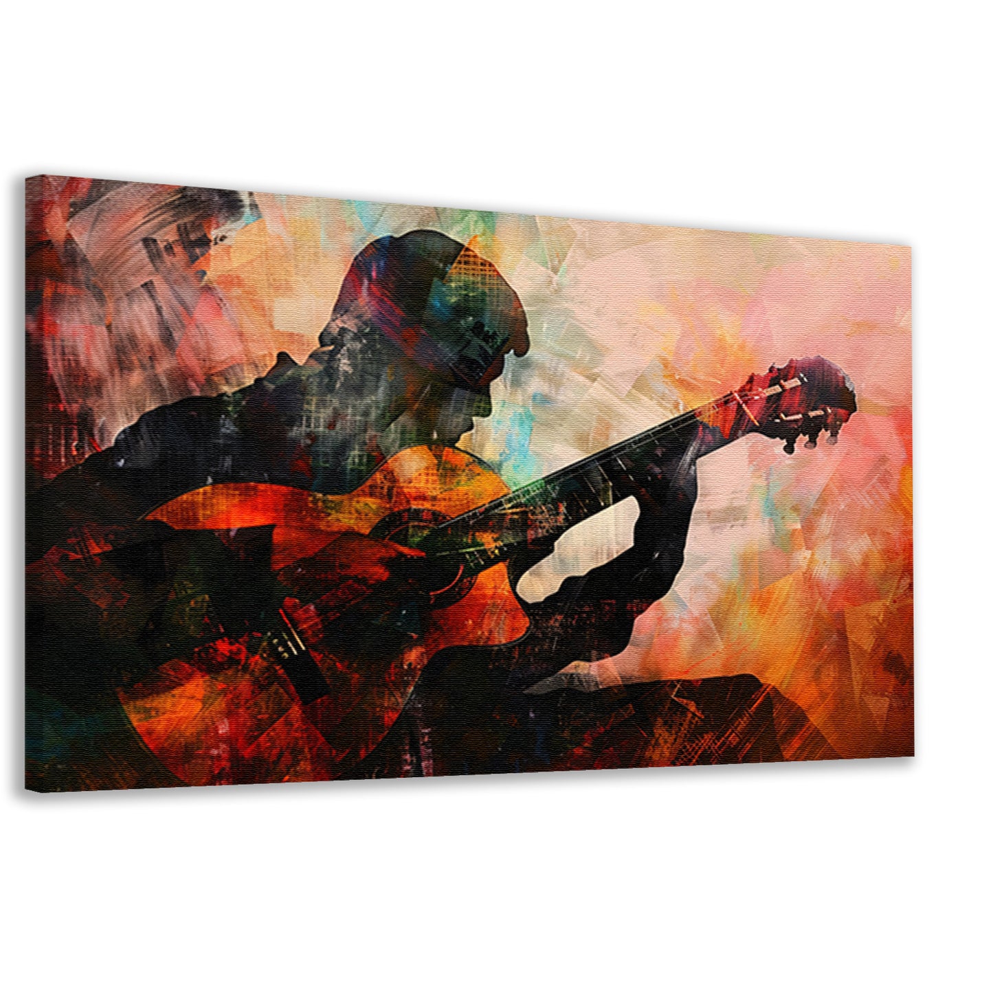 Abstracte silhouet van gitarist in kleuren  canvas