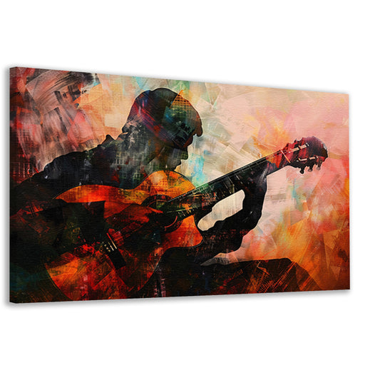 Abstracte silhouet van gitarist in kleuren  canvas