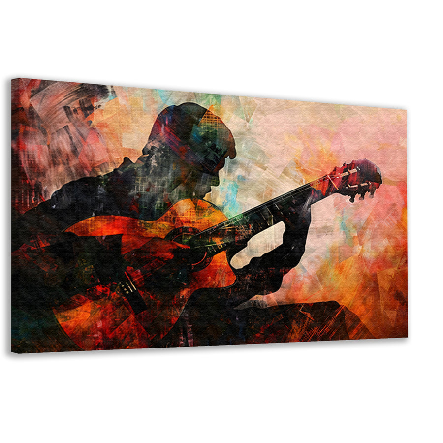Abstracte silhouet van gitarist in kleuren  canvas