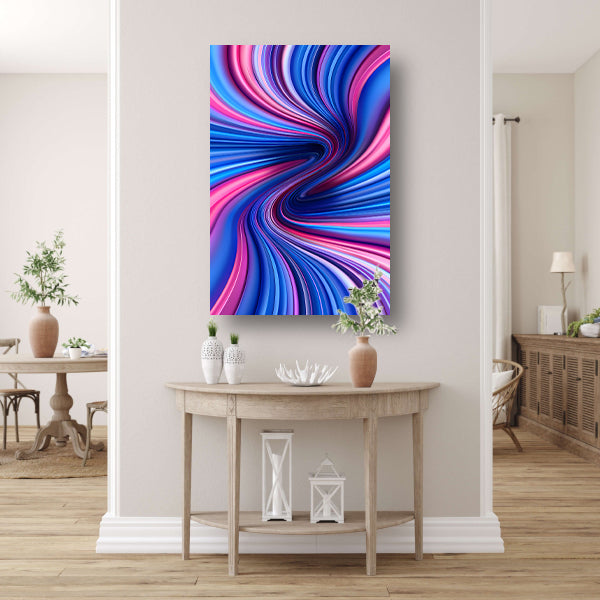 Abstract Kleurenwerveling in Roze, Blauw en Paars canvas met baklijst