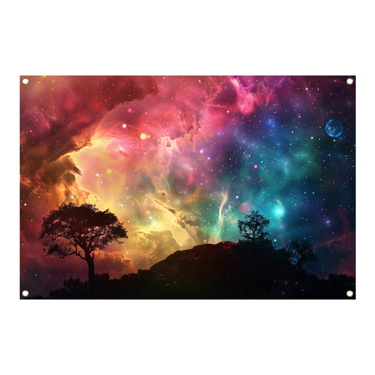 Silhouetboom tegen sterrenhemel tuinposter
