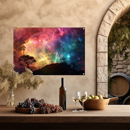 Silhouetboom tegen sterrenhemel tuinposter