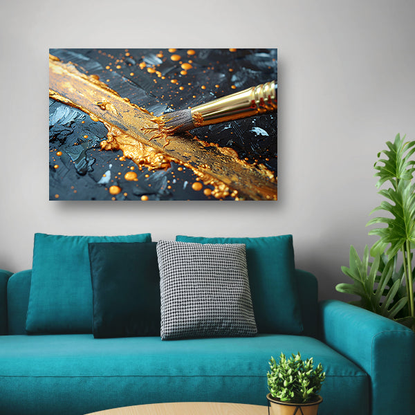 Gouden Lijn Abstractie canvas met baklijst