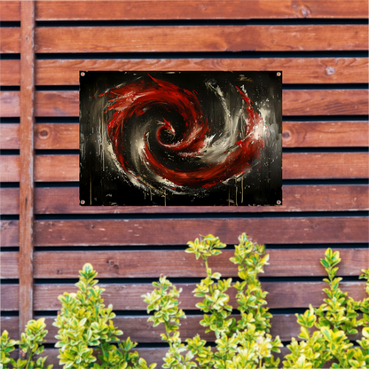 Dynamische abstracte werveling in rood en zwart tuinposter