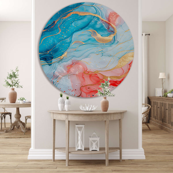 Abstracte Symfonie in Blauw en Roze forex muurcirkel