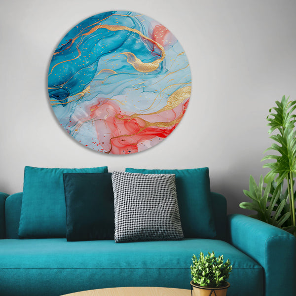 Abstracte Symfonie in Blauw en Roze forex muurcirkel
