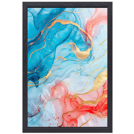 Abstracte Symfonie in Blauw en Roze canvas met baklijst