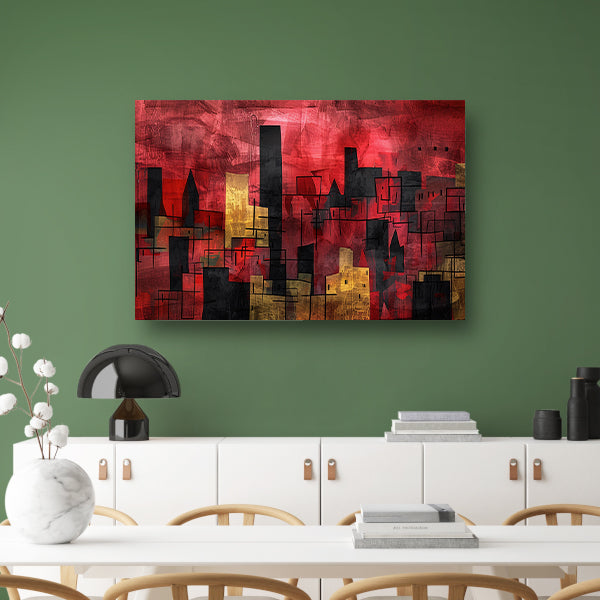 Abstracte digitale skyline kunst in levendige kleuren acrylglas