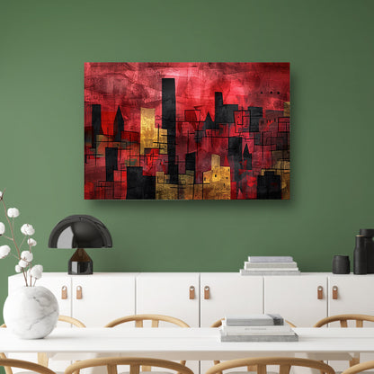 Abstracte digitale skyline kunst in levendige kleuren canvas met baklijst