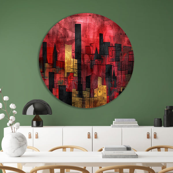 Abstracte digitale skyline kunst in levendige kleuren forex muurcirkel