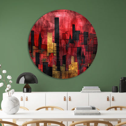 Abstracte digitale skyline kunst in levendige kleuren forex muurcirkel