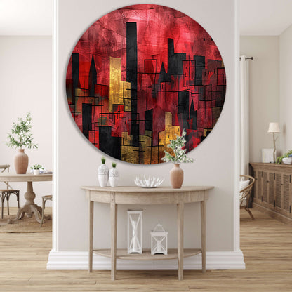 Abstracte digitale skyline kunst in levendige kleuren forex muurcirkel