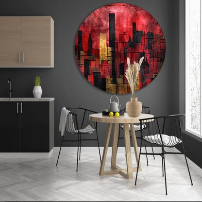 Abstracte digitale skyline kunst in levendige kleuren forex muurcirkel