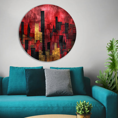 Abstracte digitale skyline kunst in levendige kleuren forex muurcirkel