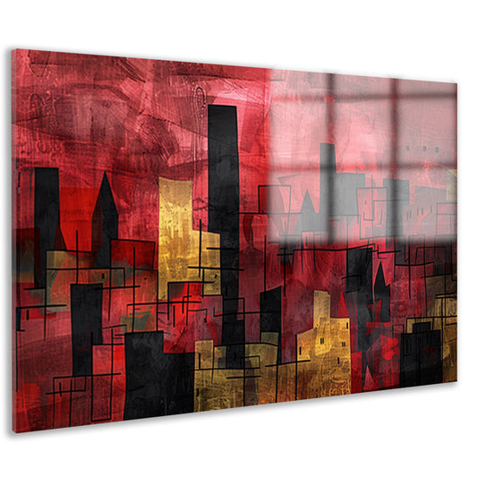 Abstracte digitale skyline kunst in levendige kleuren acrylglas