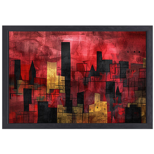 Abstracte digitale skyline kunst in levendige kleuren canvas met baklijst